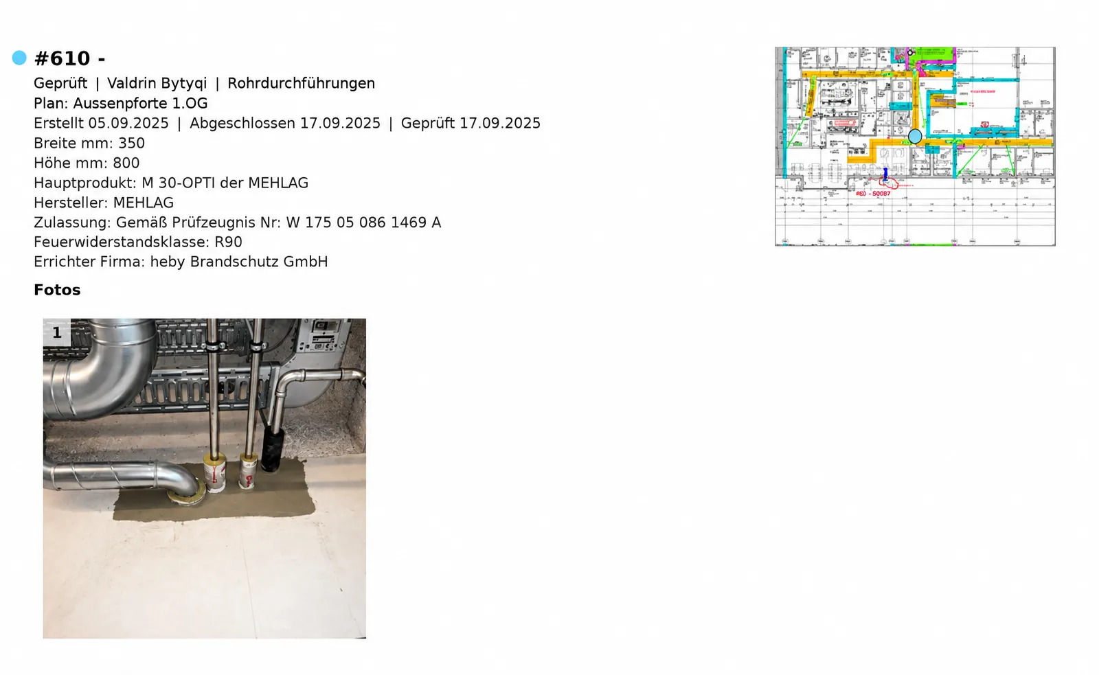 Auszug aus einer Brandschutzdokumentation